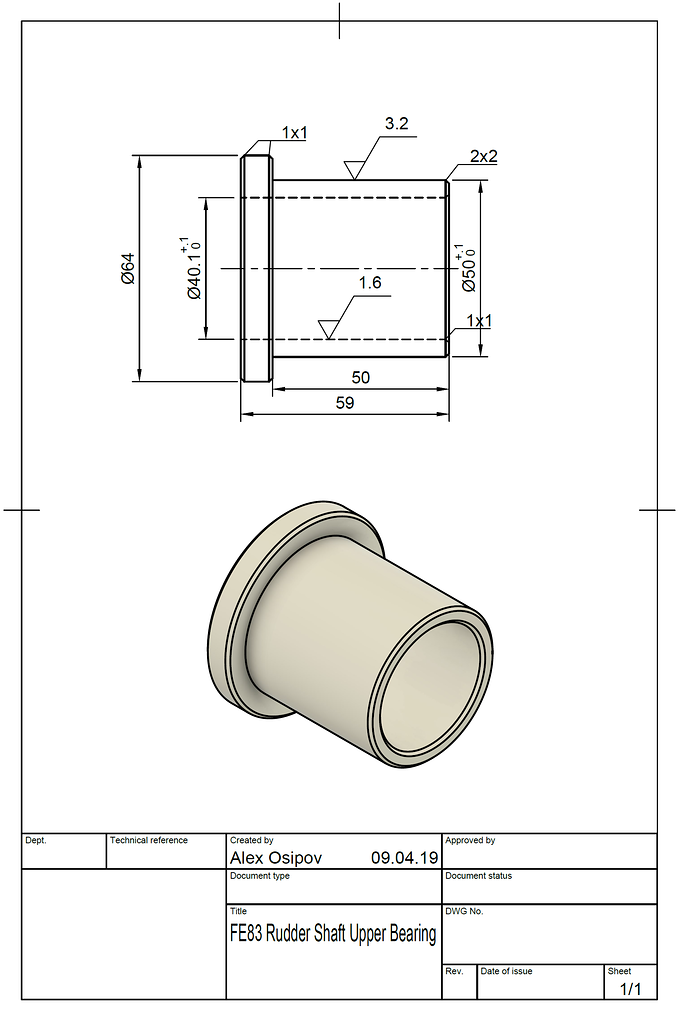 FE83 rudder shaft upper bearing