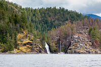 Waterfall in Teakerne Arm. Hills around look like spring and autumn at the same time